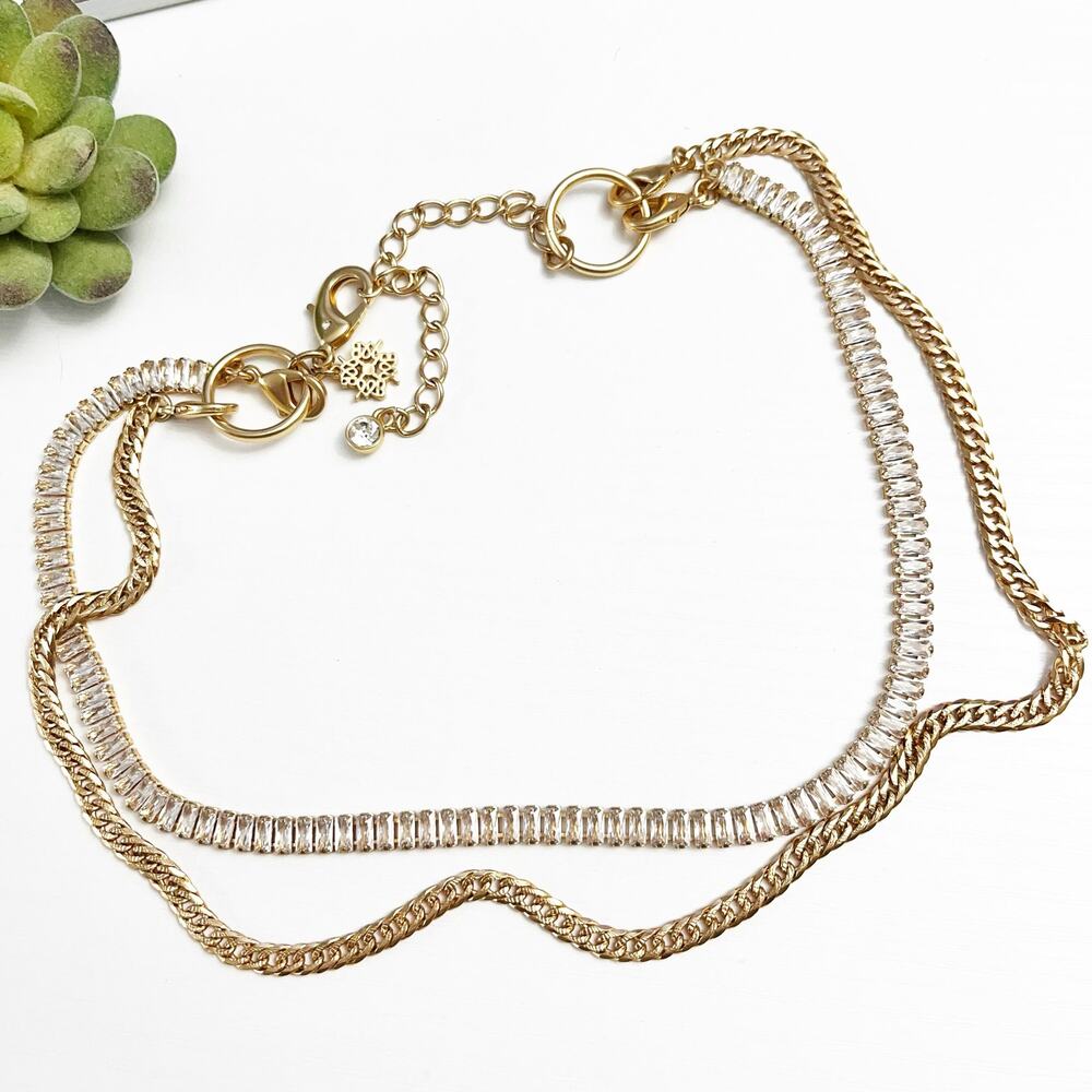 NEW White House Black Market Gold Princess Tennis Necklace